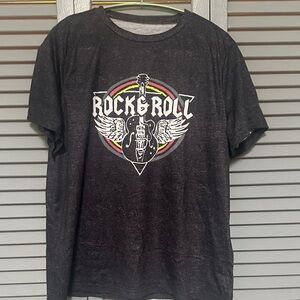 Vintage Black Graphic Tee with Rock & Roll Design